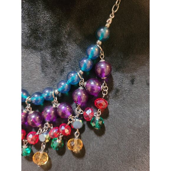 Women's Multicolor Beaded Statement Necklace With Lobster Clasp Fashion Jewelry - Picture 4 of 6